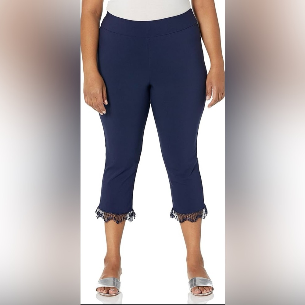 NWT Navy Blue Women's Cropped Pants with Fringe Hem